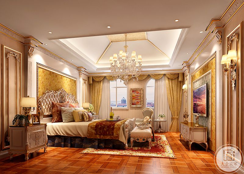 卧室整体设计给人辉煌、大气的舒适感。