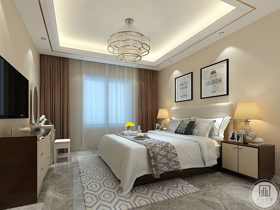 卧室的装饰并未采用过多，但整体颜色搭配与主色调近似。