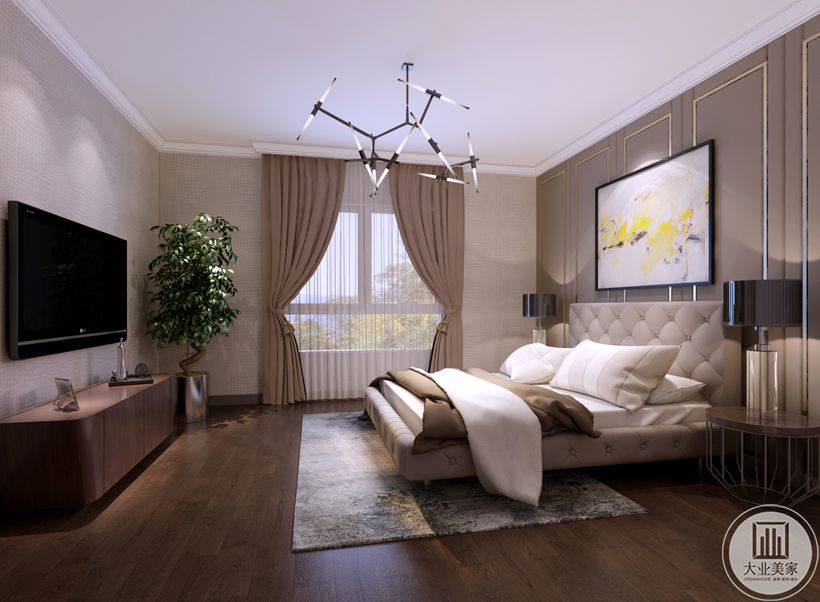 卧室对材料的质感要求很高，简约的设计达到了以简盛繁的效果
