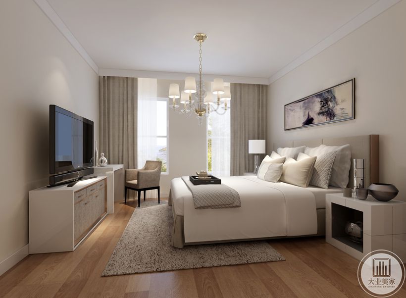 卧室的主色为白色搭配浅色的装饰，温馨。