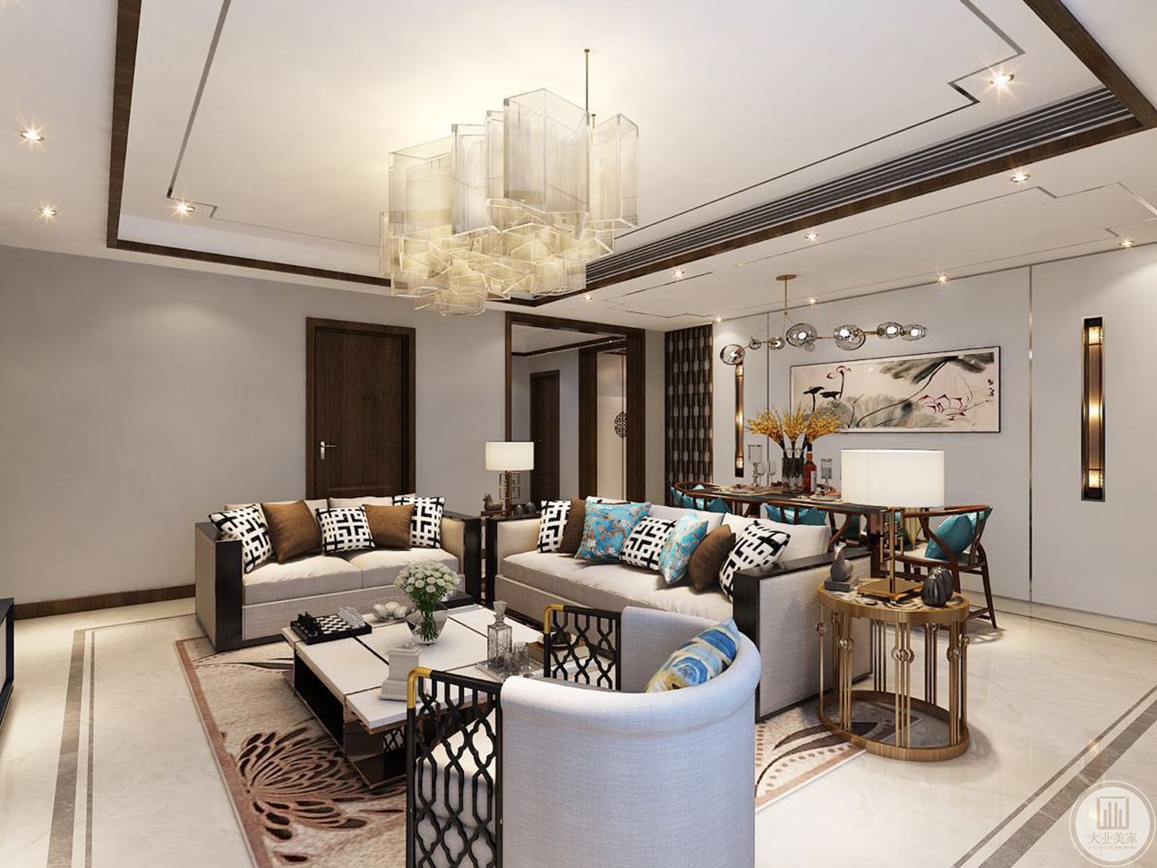 客厅空间较大，而业主注重生活的舒适度，空间的最大化，所以简约的风格更能彰显主人的生活品味。 