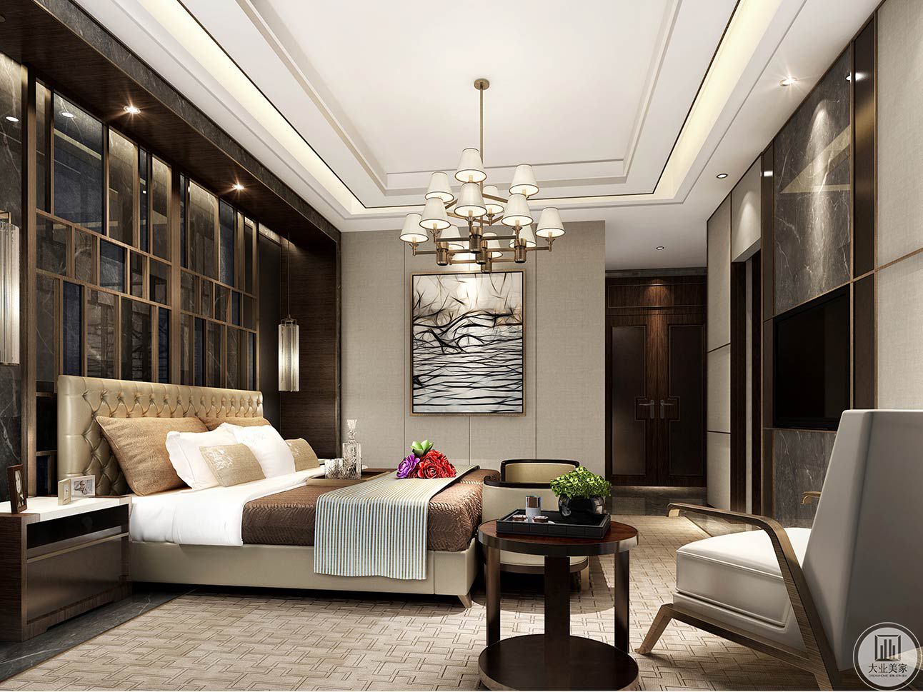 卧室对材料的质感要求很高，简约的设计达到了以简盛繁的效果。