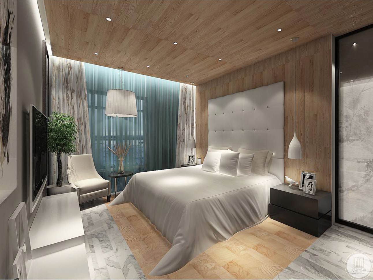 卧室布置简单大方，作为主人的私密空间，主要功能性为主。