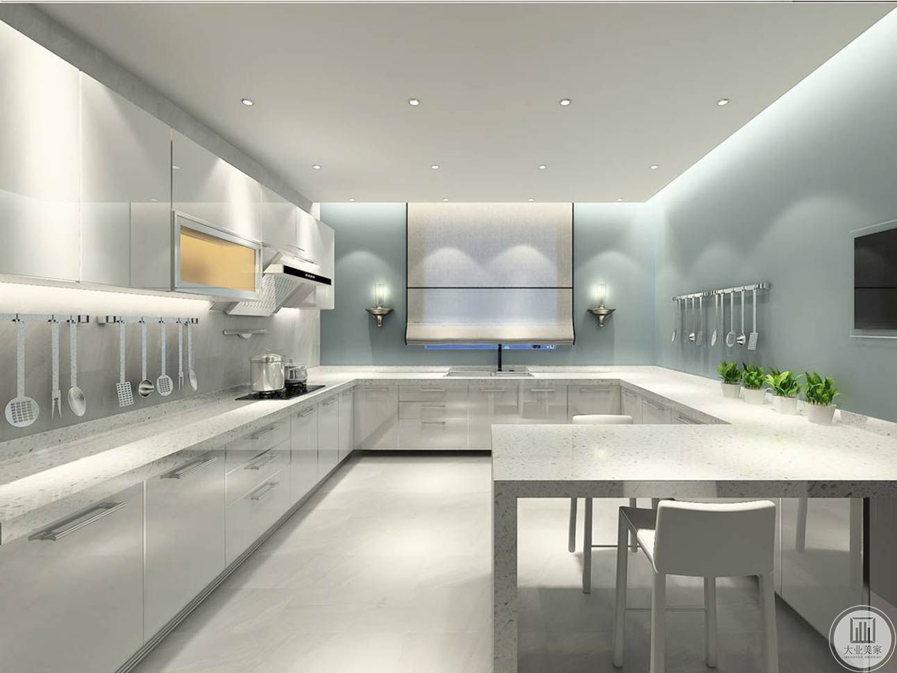 厨房打造一体壁橱，可收纳各种材料，让厨房更干净、整洁，空间会看起来井然有序。