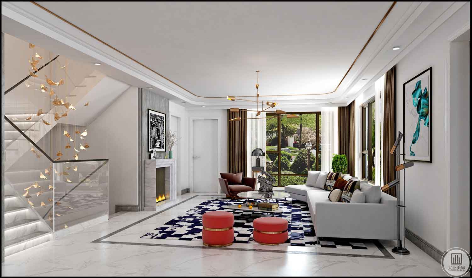 客厅风格以简约为主，家居中强调的是自然色彩的沉静和造型线条的简洁，和室的门窗大多简洁透光，家具低矮且不多，给人以宽敞。