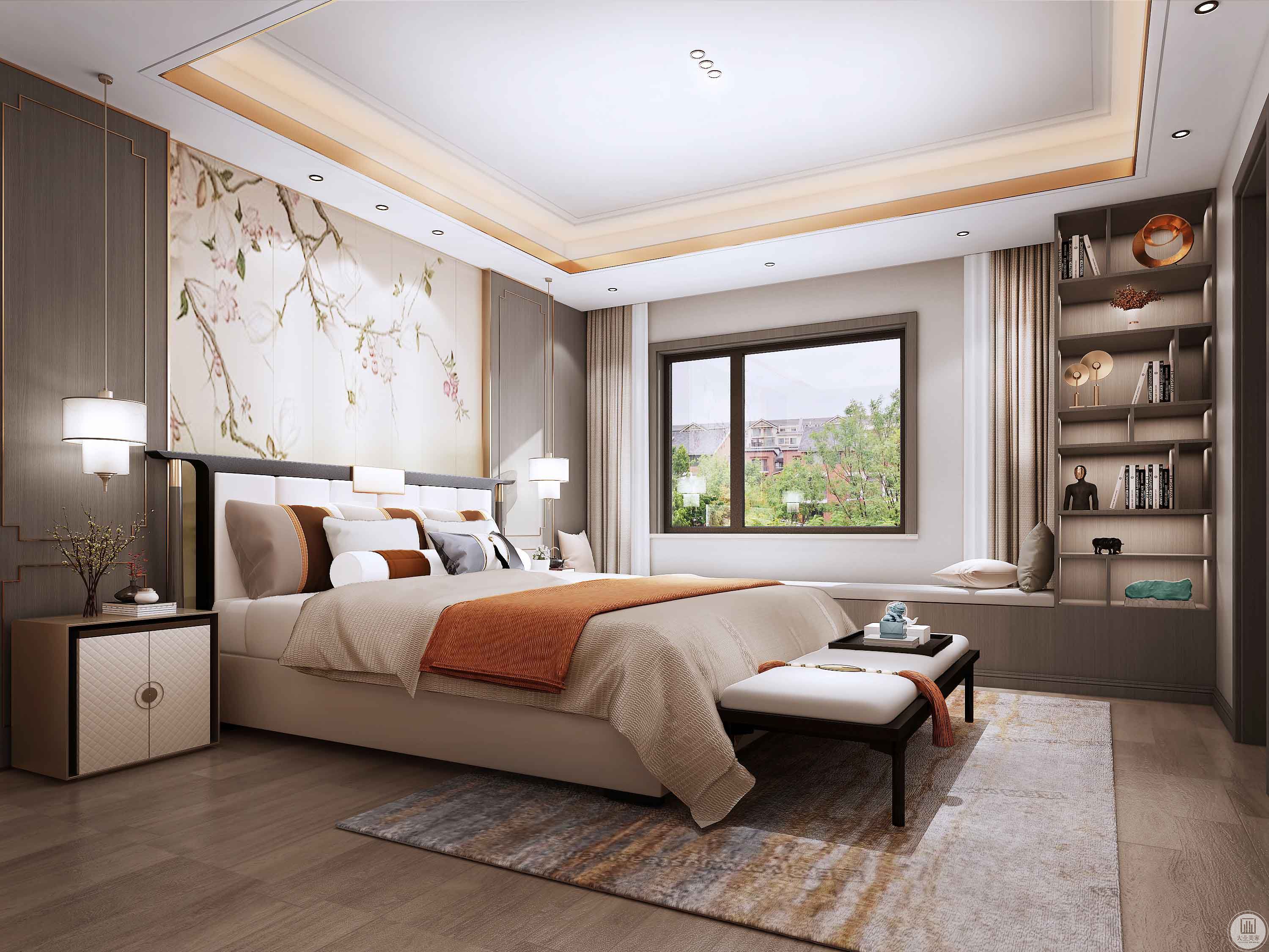卧室的木质地板提高空间的质感。