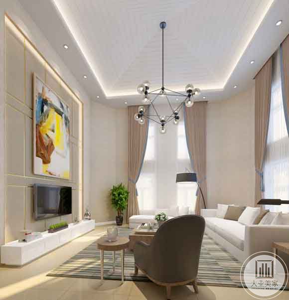 客厅以简约为主，家居中造型线条的简洁，家具低矮且不多，给人以宽敞。