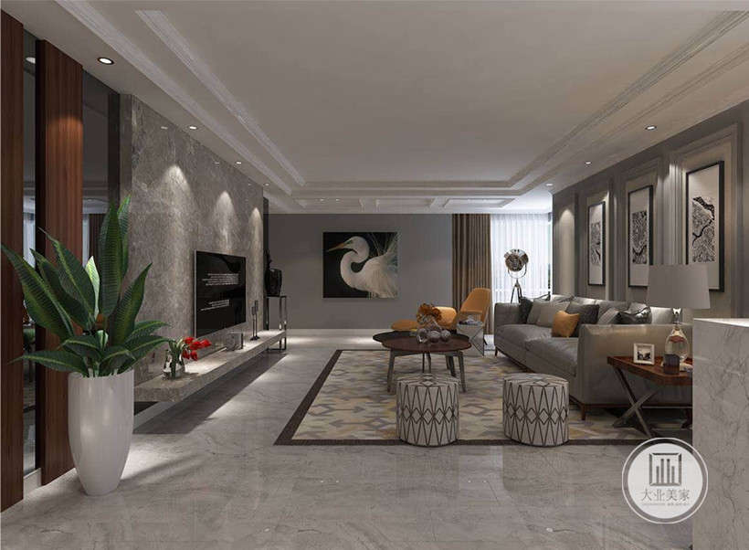 客厅采用大理石地面材质相搭配来体现空间的宽敞明亮。