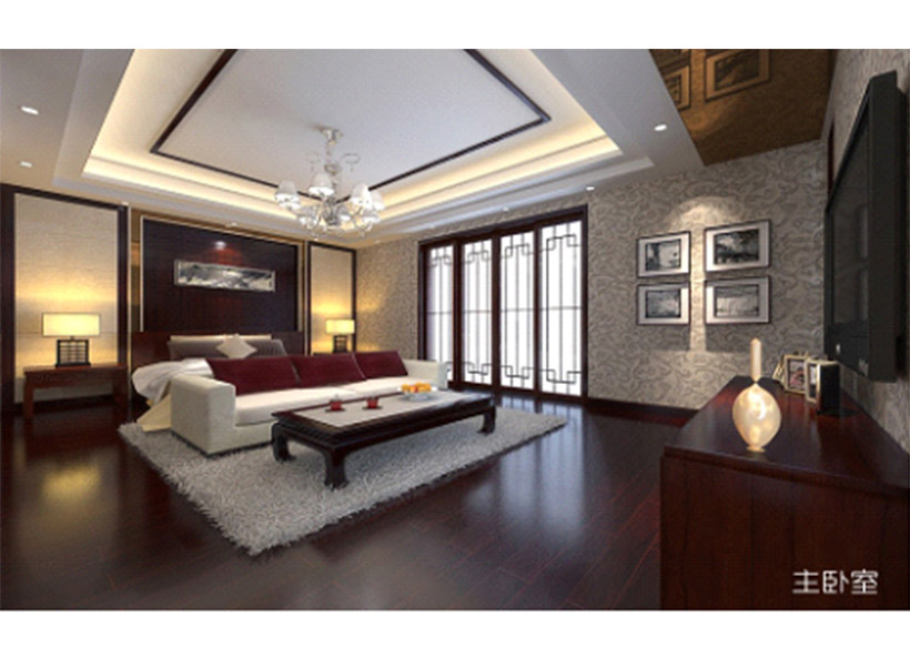 卧室的白色顶面与深木色地面有着“天轻地重”的舒适视觉感。