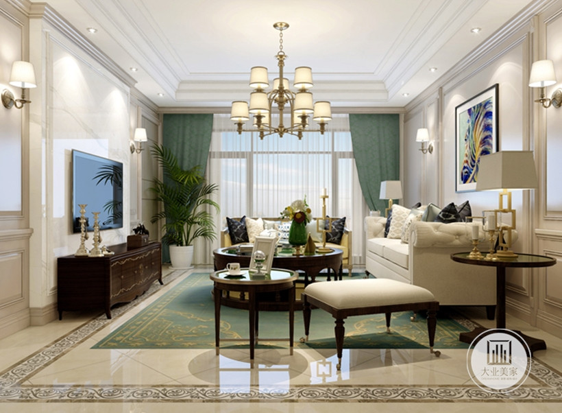 客厅空间打造选择浅亮色打造， 搭配沉稳内敛的深色和乳白色家具， 凸显家的质感。
