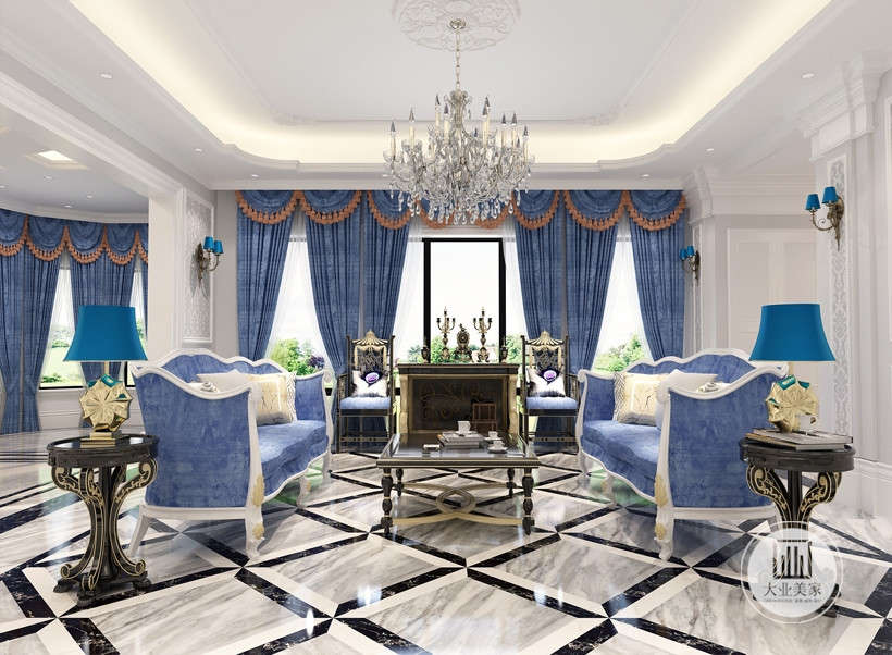 客厅采用大理石、金饰等材质相搭配来体现空间的华贵富丽。