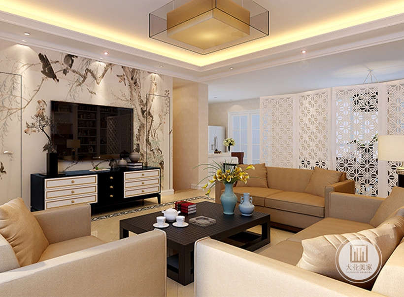 客厅的布置简单大方，设计从视觉上给人宽敞明亮的感觉。