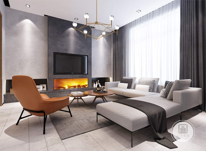 客厅空间的布置重点在于家具协调、对称的技巧，让每一个细节的铺排，梅花进行点缀，都呈现出令人感觉舒适的气氛。