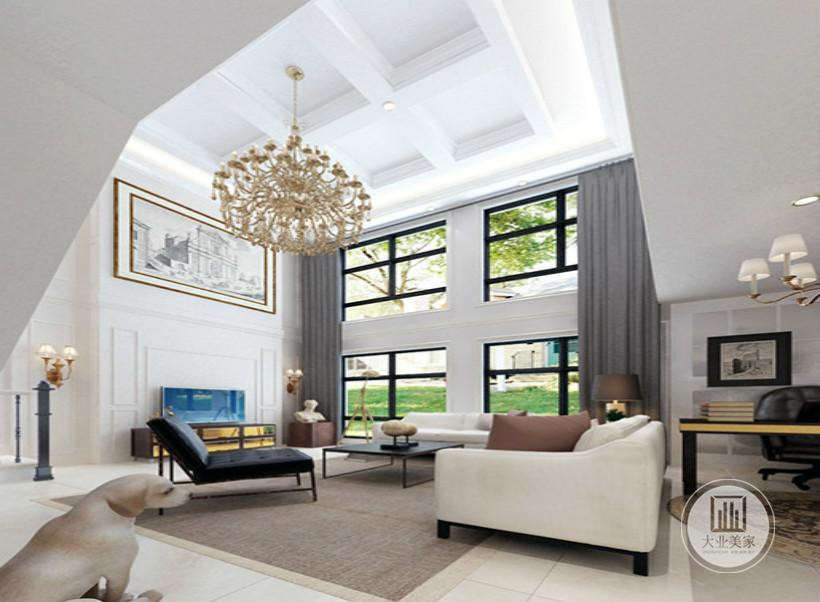 客厅大多采用白色为主，沙发采用白色和褐色搭配，另外靠垫的面料和质感也很重要。