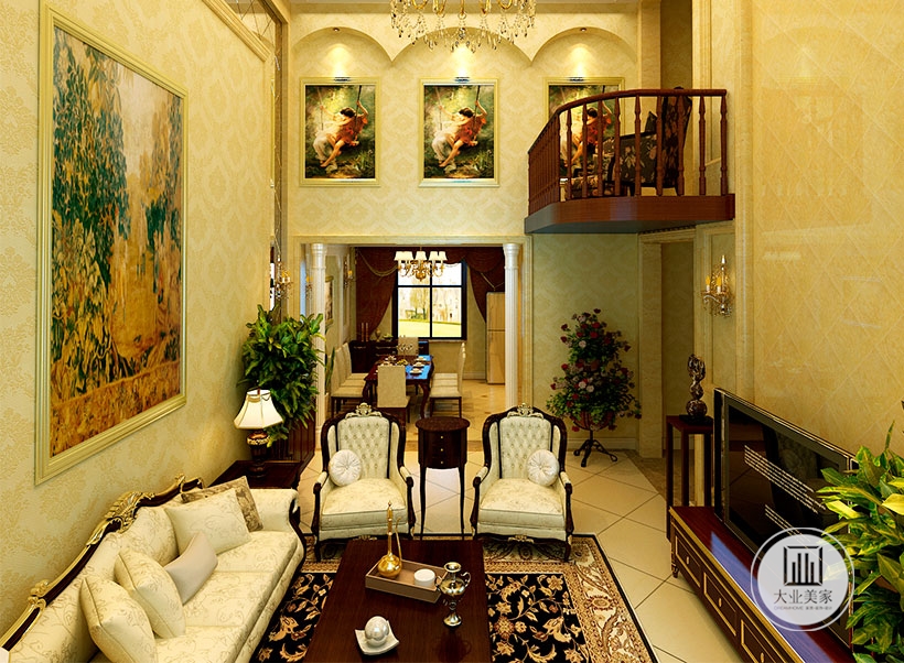 客厅的设计融入了很多中式元素，体现了主人追求一种修身养性的生活境界。