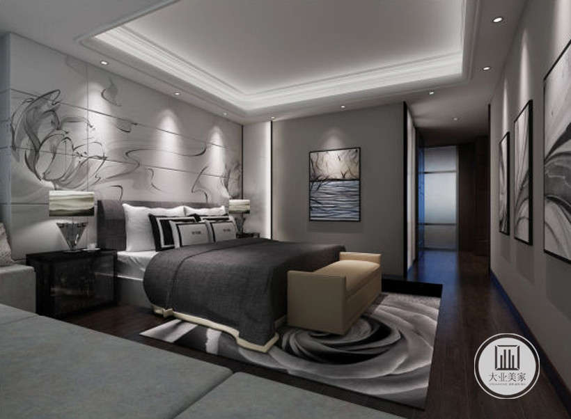 卧室的深色木质地板提高空间的质感。