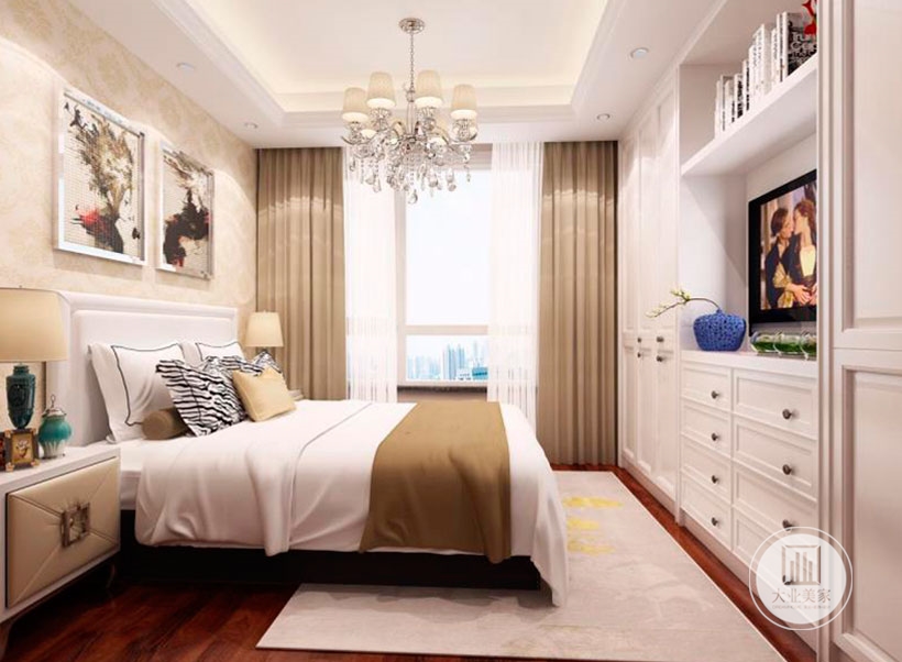卧室的主色为白色搭配浅色的装饰，温馨。