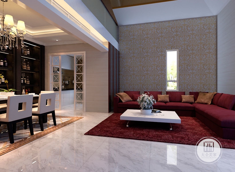 客厅的布艺沙发与主色调形成鲜明的对比，在配饰的选择上也很有品味。